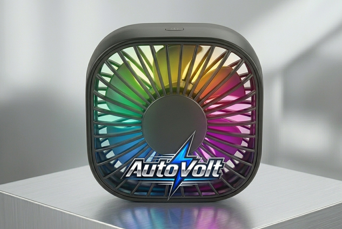 AutoVolt mini ventilateur USB de voiture – 3 vitesses, LED multicolore, climatisation compacte