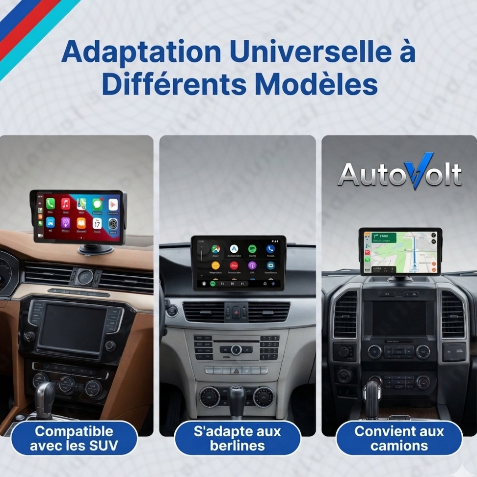 Auto Volt - Écran CarPlay & Auto 7" HD | Connectivité Intelligente Universelle & Caméra de Recul ( Optionnel)