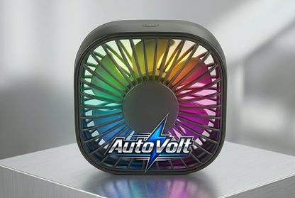 AutoVolt mini ventilateur USB de voiture – 3 vitesses, LED multicolore, climatisation compacte