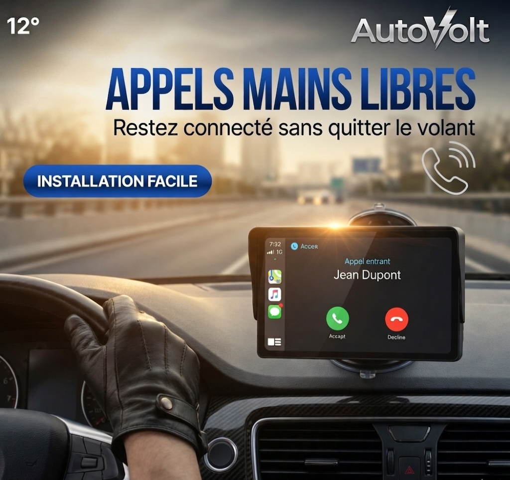 Auto Volt - Écran CarPlay & Auto 7" HD | Connectivité Intelligente Universelle & Caméra de Recul ( Optionnel)