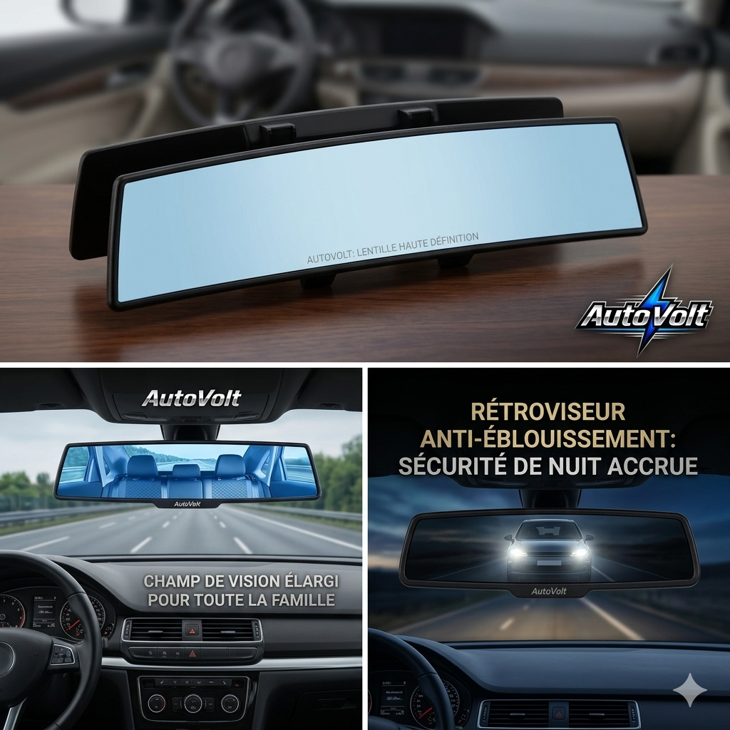 Rétroviseur AutoVolt Convexe Grand Angle, Anti-Éblouissement, Miroir Bébé de Voiture Panoramique